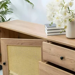 Buffet bohème effet bois, 2 portes en cannage VAREN