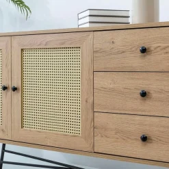 Buffet bohème effet bois, 2 portes en cannage VAREN