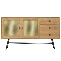 Buffet bohème effet bois, 2 portes en cannage VAREN
