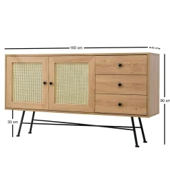 Buffet bohème effet bois, 2 portes en cannage VAREN