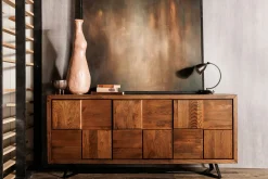 Buffet bois motif damier 3 portes 176 cm OKA