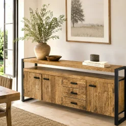 Buffet bois métal 3 portes double plateau KARGO