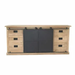 Buffet bois métal style atelier à portes coulissantes 200 cm CAMDEN