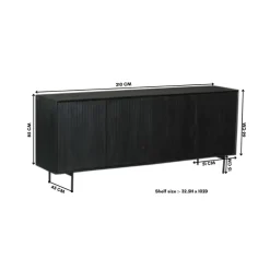 Buffet bois noir 4 portes rainurées 210 cm CORTINA