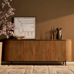 Buffet bois rainuré ovale 4 portes CALERO