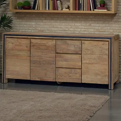 Buffet bois recyclé de teck 3 portes 3 tiroirs VADOD