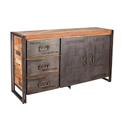 Buffet bois recyclé 2 portes 3 tiroirs 160x45x90cm CARAVELLE