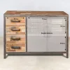 Buffet bois recyclé 4 tiroirs bois recyclé 2 portes métalliques 120x45x90cm CARAVELLE