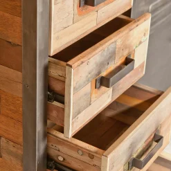 Buffet bois recyclé 4 tiroirs bois recyclé 2 portes métalliques 120x45x90cm CARAVELLE