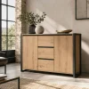 Buffet campagne 2 portes 3 tiroirs effet chêne 122 cm ALVA