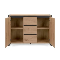 Buffet campagne 2 portes 3 tiroirs effet chêne 122 cm ALVA