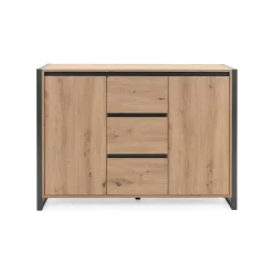 Buffet campagne 2 portes 3 tiroirs effet chêne 122 cm ALVA