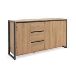 Buffet campagne 3 portes 3 tiroirs effet chêne 160 cm ALVA