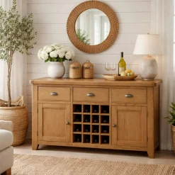 Buffet chêne campagne chic avec casier bouteilles VALMONT