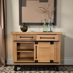 Buffet chêne clair 1 porte coulissante 5 tiroirs ALPINE