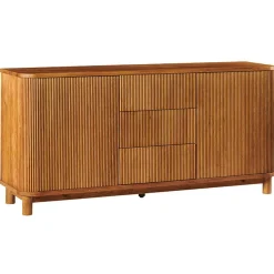 Buffet chêne rainuré moderne 2 portes 3 tiroirs IENA