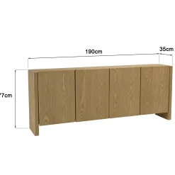 Buffet 190cm couleur naturelle 4 portes design arrondi VELAR