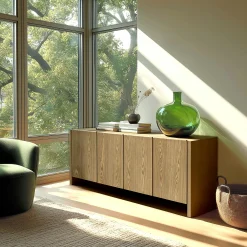 Buffet 190cm couleur naturelle 4 portes design arrondi VELAR