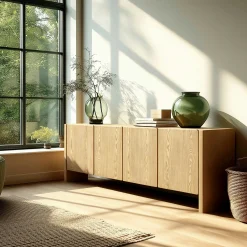 Buffet 213 cm couleur naturelle 4 portes design arrondi VELAR