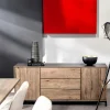 Buffet contemporain chêne massif encadrement métal noir HUDSON