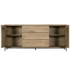 Buffet contemporain chêne massif encadrement métal noir HUDSON