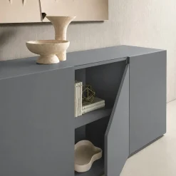 Buffet contemporain gris à découpe centrale 160 cm LORA