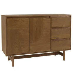 Buffet couleur naturelle 3 tiroirs 2 portes décor motif arrondi CORIA