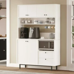 Buffet cuisine blanc avec niche micro-ondes L 120 cm JENA