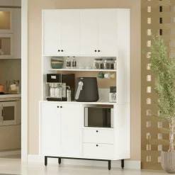 Buffet cuisine blanc avec niche micro-ondes H 205 cm JENA
