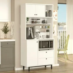 Buffet cuisine blanc avec niche micro-ondes H 180 cm JENA