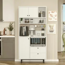 Buffet cuisine blanc avec niche micro-ondes H 180 cm JENA