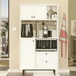 Buffet cuisine blanc niches micro-ondes et cafetière JENA