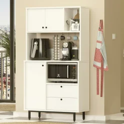 Buffet cuisine blanc niches micro-ondes et cafetière JENA