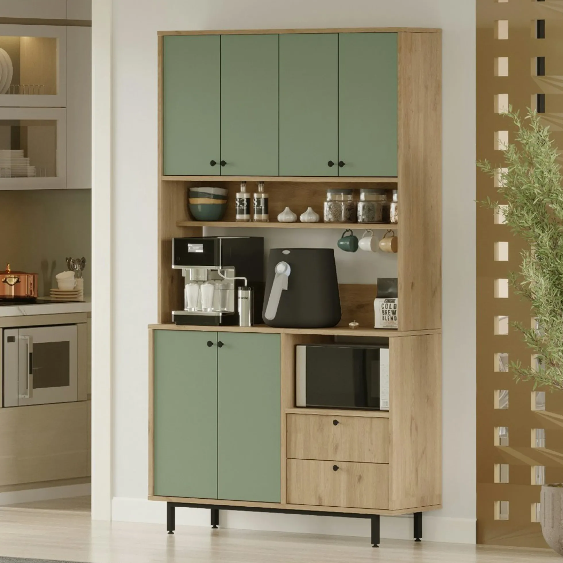 Buffet cuisine bohème niche micro-ondes H 205 cm JENA