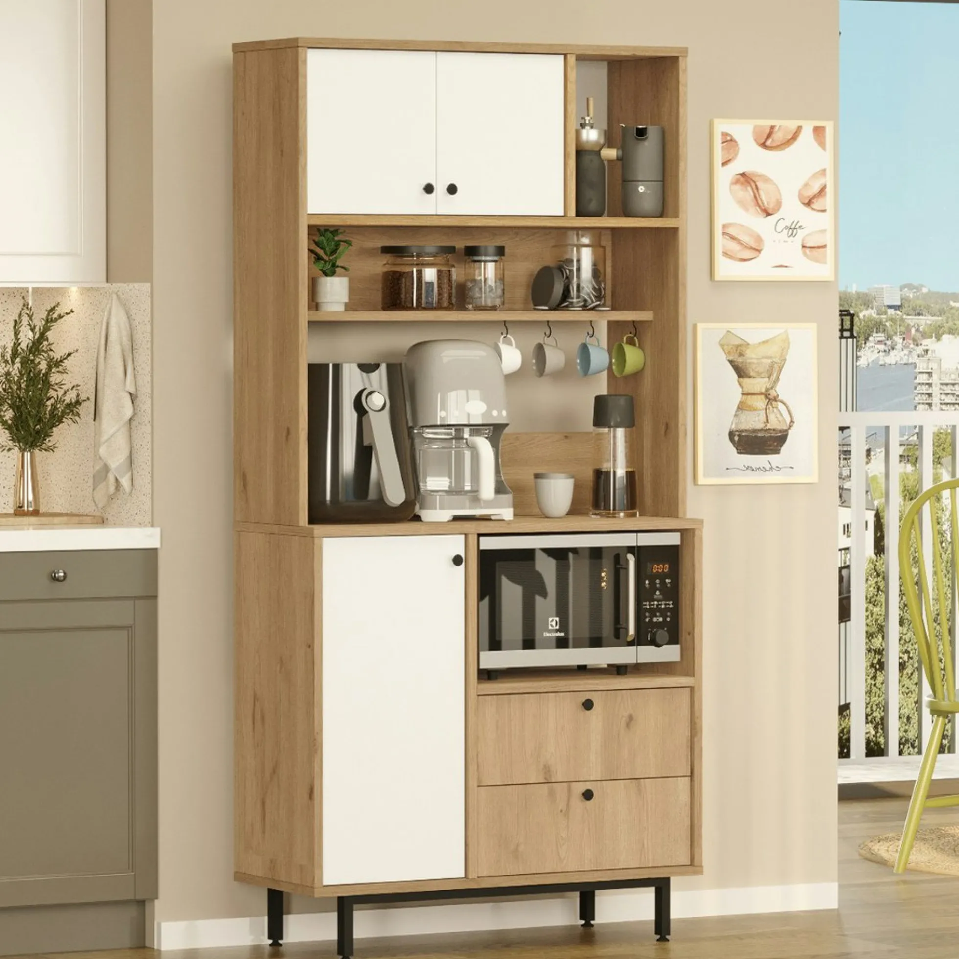 Buffet cuisine moderne niche micro-ondes H 180 cm JENA