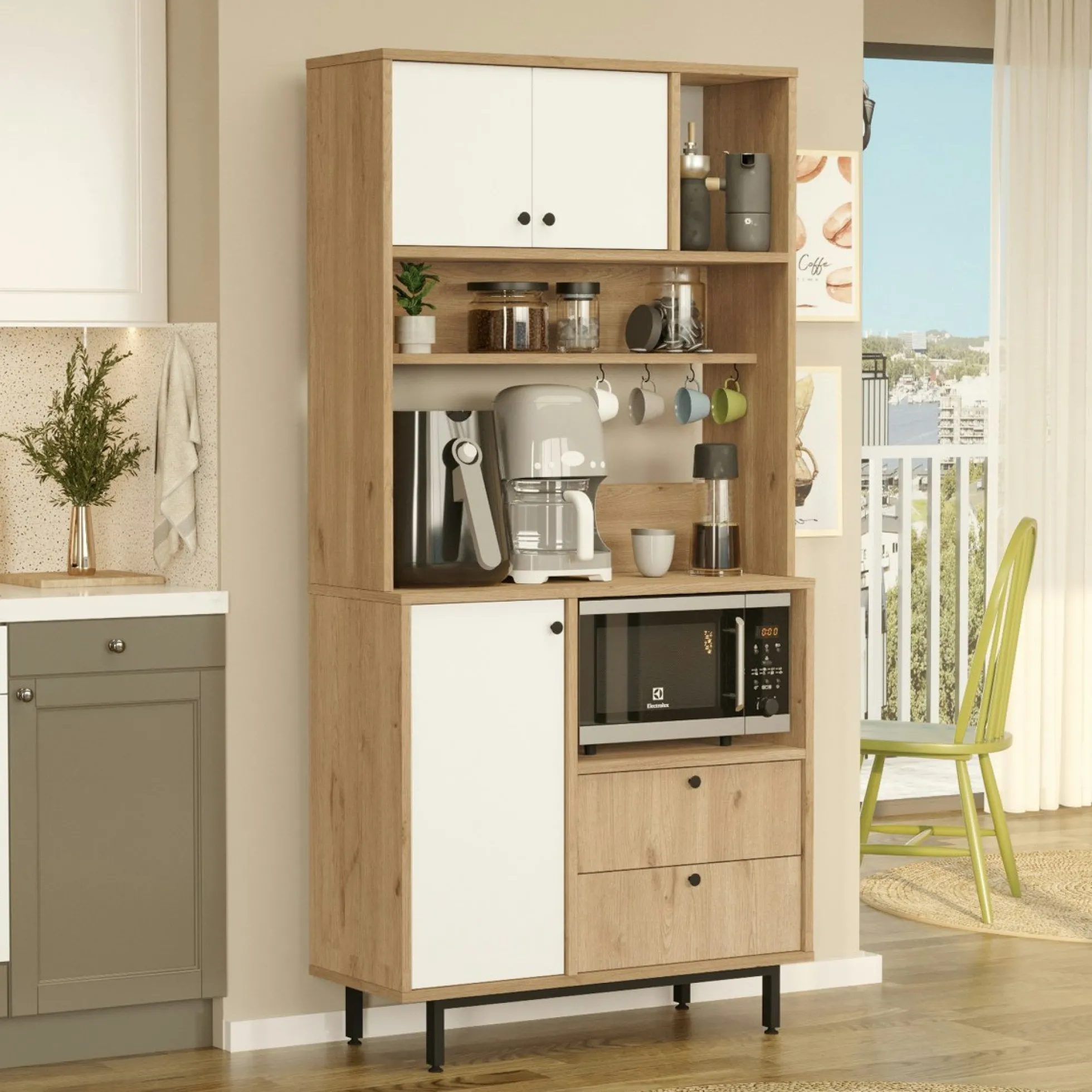 Buffet cuisine moderne niche micro-ondes H 180 cm JENA
