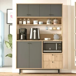 Buffet cuisine niche micro-ondes décor gris L 120 cm JENA