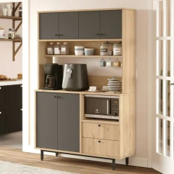 Buffet cuisine niche micro-ondes décor gris L 120 cm JENA
