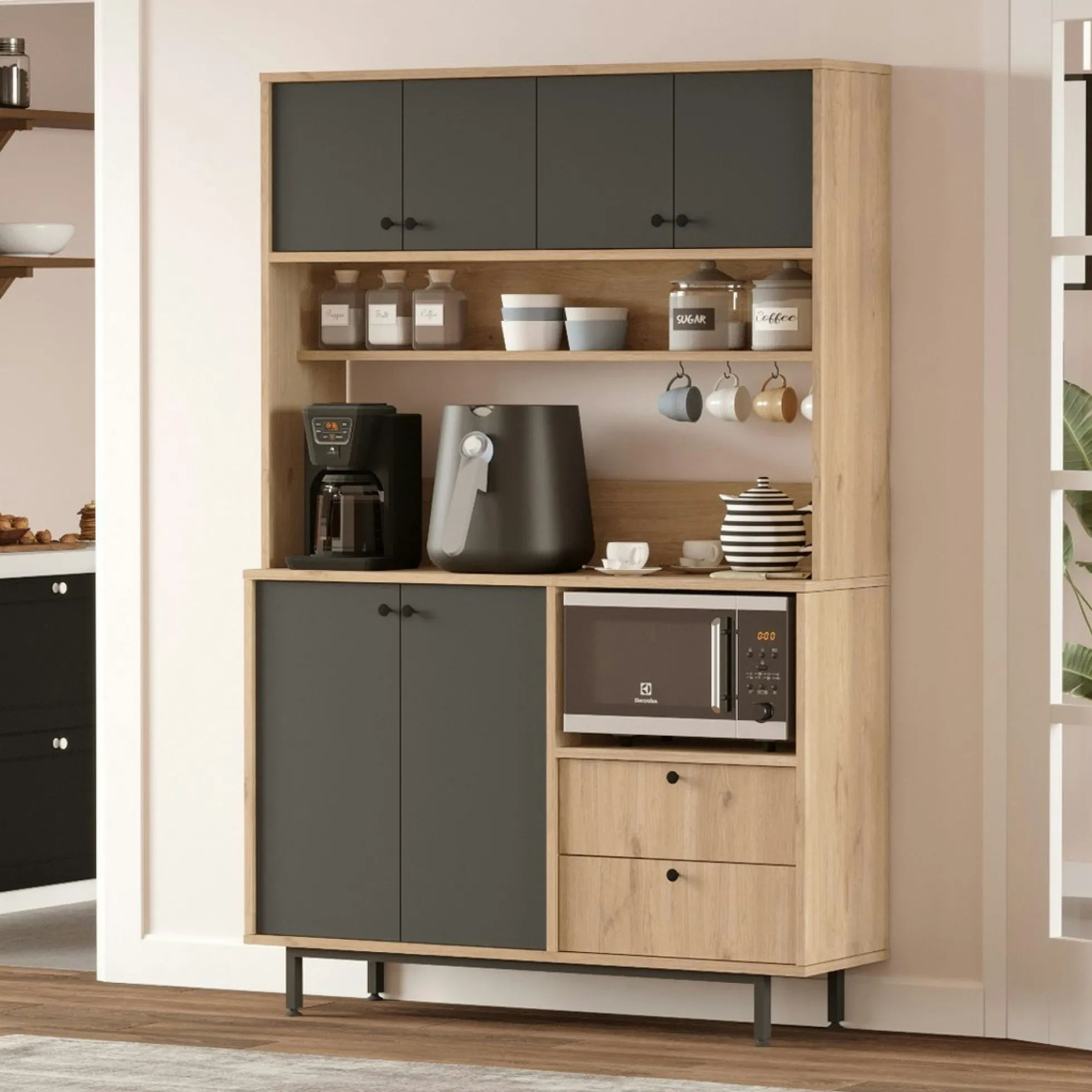 Buffet cuisine niche micro-ondes décor gris L 120 cm JENA