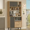 Buffet cuisine niche micro-ondes décor gris H 180 cm JENA