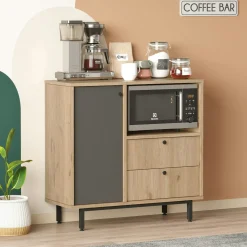 Buffet cuisine 1 porte anthracite et niche micro-ondes JENA