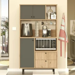 Buffet cuisine 3 portes grises avec niche micro-ondes JENA