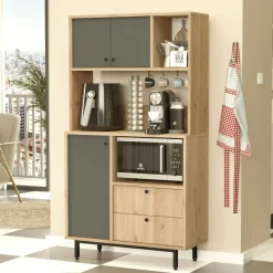 Buffet cuisine 3 portes grises avec niche micro-ondes JENA