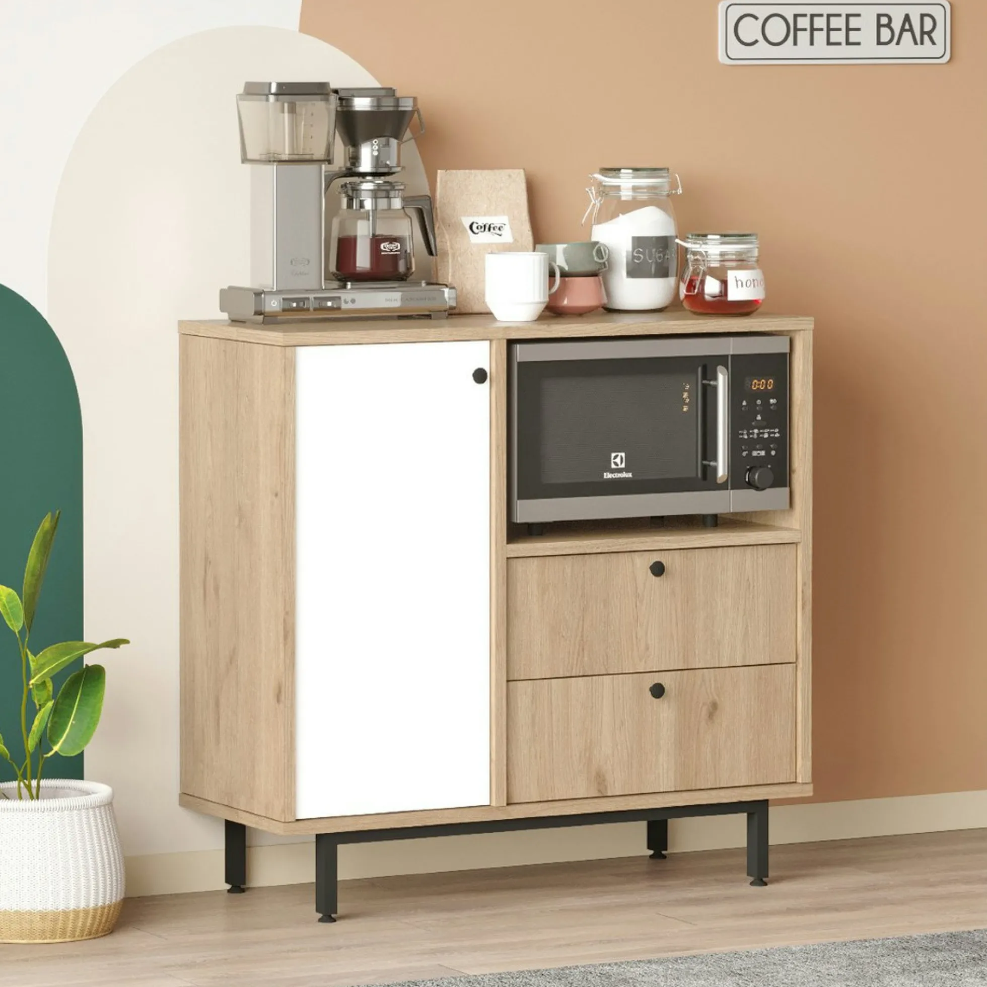 Buffet de cuisine niche micro-ondes et 1 porte blanche JENA