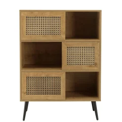 Buffet de rangement bois effet cannage 3 portes coulissantes ALCUDIA
