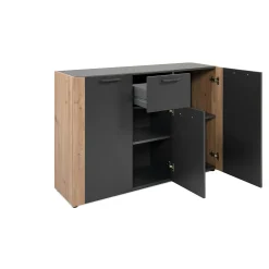 Buffet de rangement gris foncé 3 portes 1 tiroir ALVA