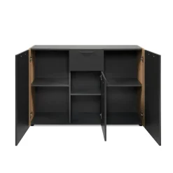 Buffet de rangement gris foncé 3 portes 1 tiroir ALVA