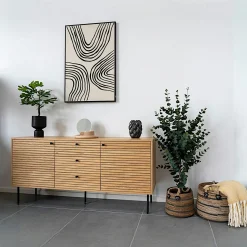 Buffet de salle à manger 2 portes effet rainuré décor clair ASSENS
