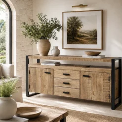 Buffet de salon bois métal à double plateau KARGO