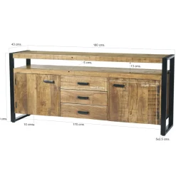 Buffet de salon bois métal à double plateau KARGO